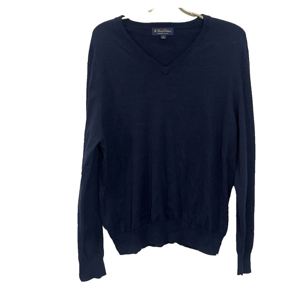 Brooks Brothers Men's Large Navy V-neck 100% Supima‎ Cotton Sweater Preppy